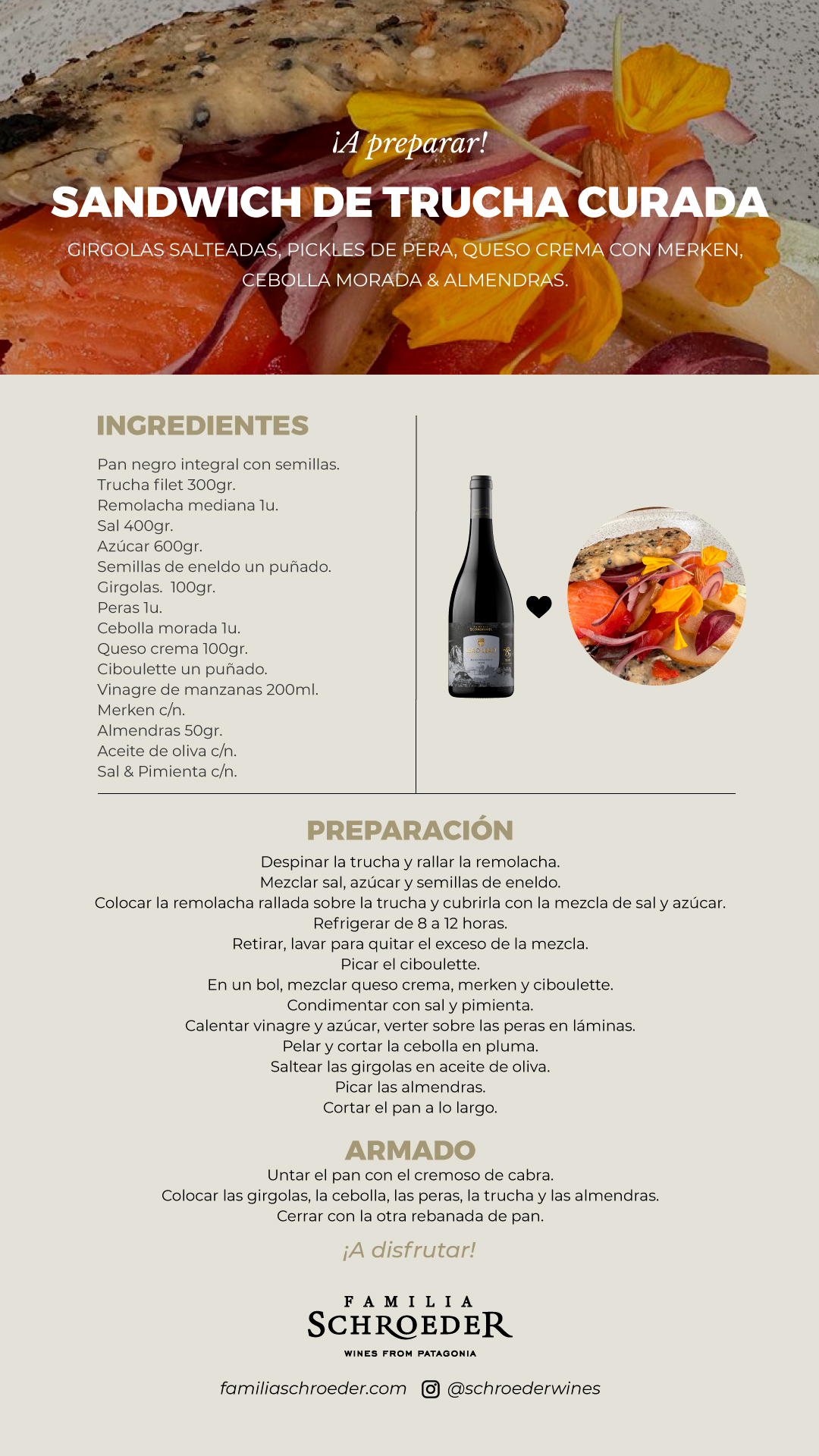 Receta de Sandwich de trucha Bodega Familia Schroeder